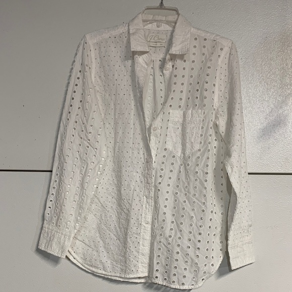 J CREW WOMENS WHITE EYELET BUTTON UP SHIRT BLOUSE 6 LONG SLEEVE - Picture 2 of 7